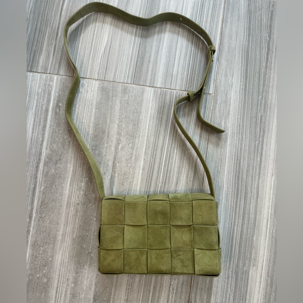 J.McLaughlin Green Suede Woven Crossbody Bag Small Shoulder - Picture 6 of 14